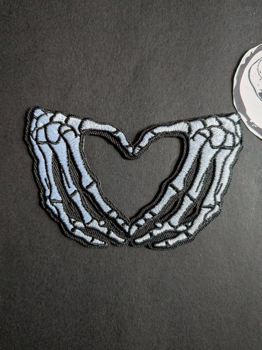 Skeleton Hands Heart Embroidered Iron-On Patch - 10x6.5cm