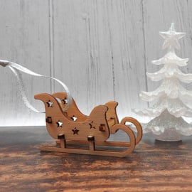 Mini Wooden Sleigh Christmas Decoration, Santa Sleigh Ornament