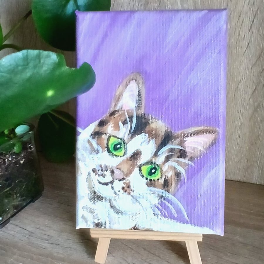 Cat small original painting on canvass