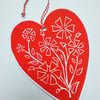 Love Heart - Hanging Lino Printed Valentine Card.