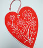 Love Heart - Hanging Lino Printed Valentine Card.