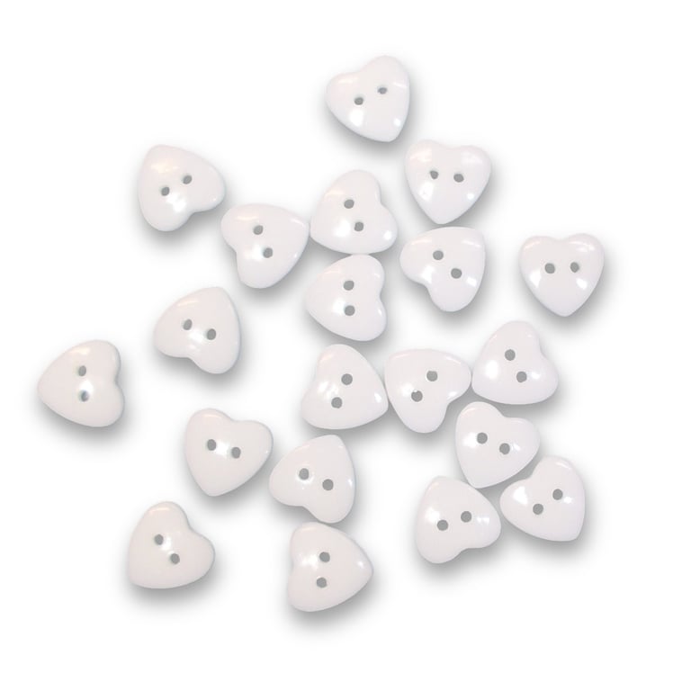 White Acrylic two hole heart buttons 15mm by 14mm - pack of 20