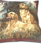 Two golden retrievers ready and waiting cushion - Image 1