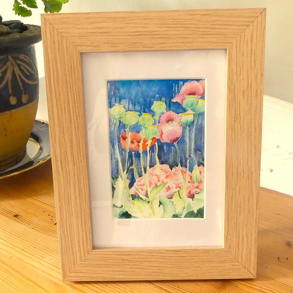 Framed Mixed Poppies Original Watercolour Painting