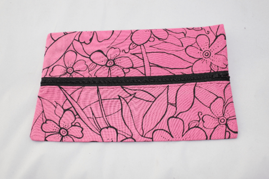 Pink makeup bag,floral hand print,Sunday Seconds up cycled pouch, Eco gift.