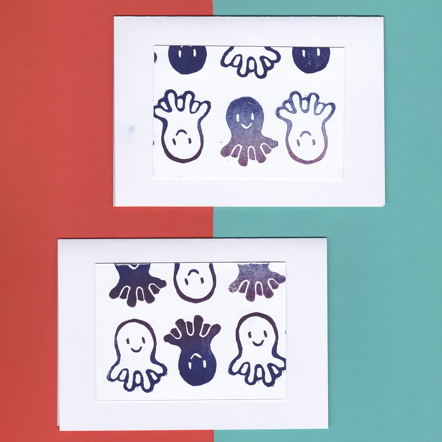 SECONDS - Navy Octopus – Greeting Card – Original Handmade Blockprint
