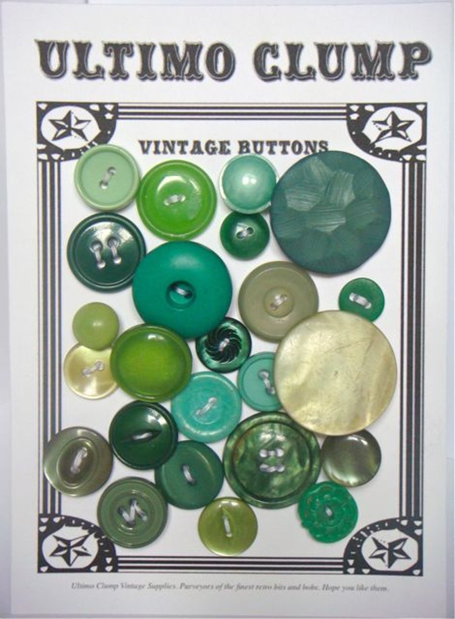 24 Bright Green Vintage Buttons