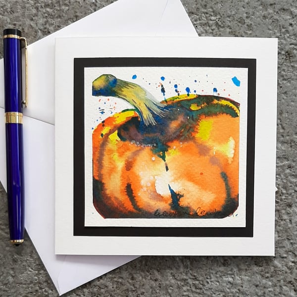Pumpkin One. Hand Painted Greetings Card. Blank For Your Own Message. Notelet