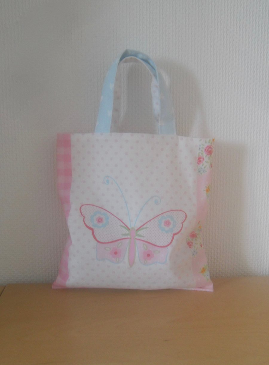 Child's tote bag mini tote pink butterfly