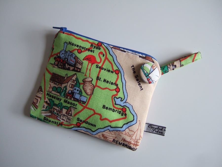 Isle of Wight vintage tea towel purse, makeup or man bag.
