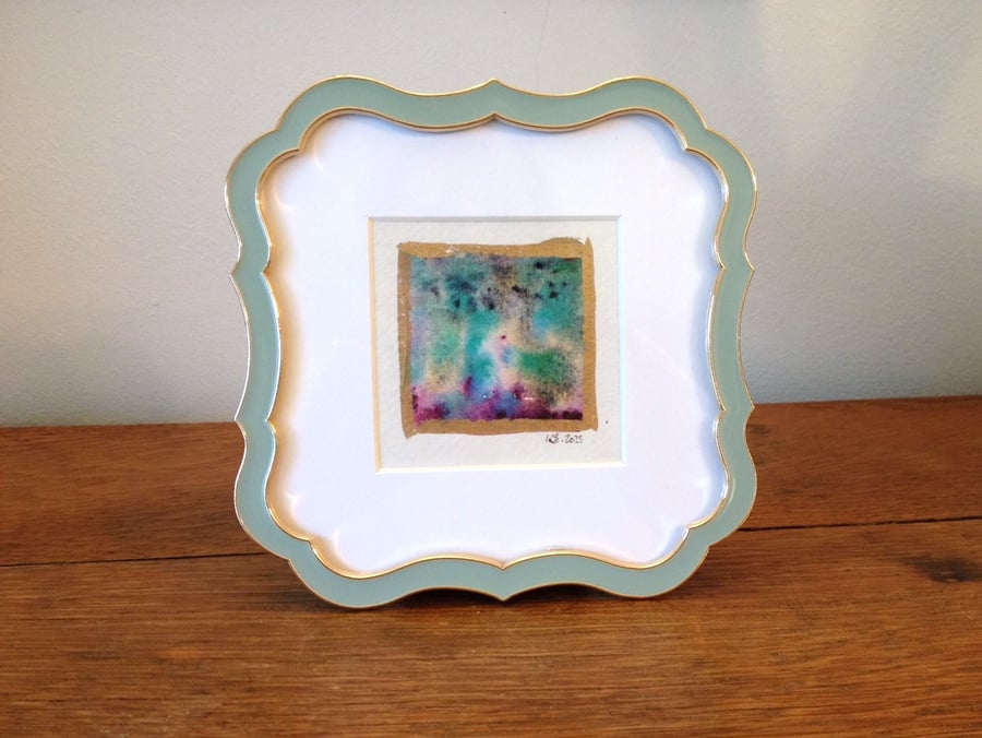 Abstract Original Watercolour in a Duck Egg Blue & Gilt Frame. 