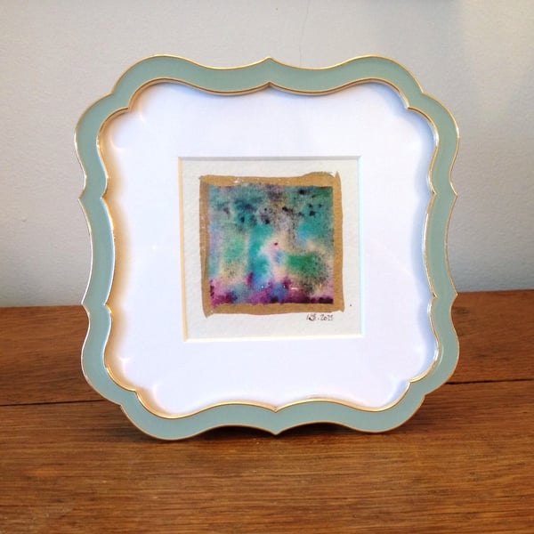 Abstract Original Watercolour in a Duck Egg Blue & Gilt Frame. 