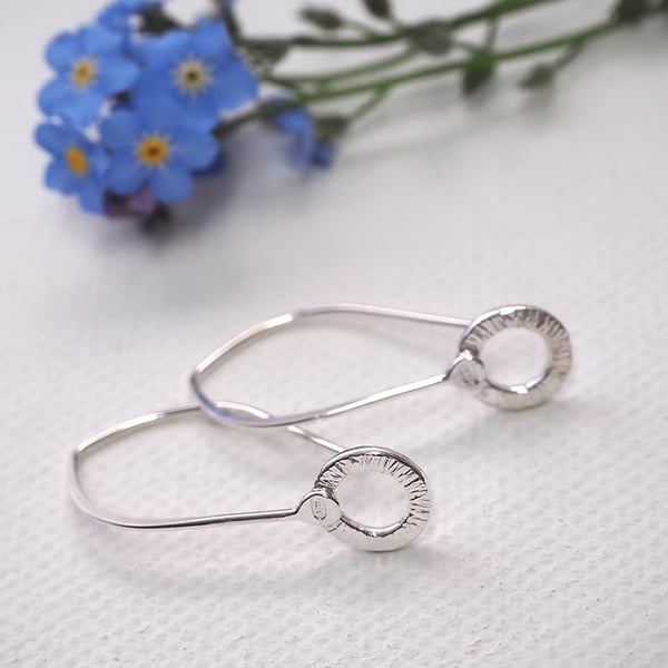 Small Silver Hoop Earrings, Argentium Silver Drop Earrings, Eco-friendly
