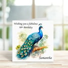 Personalised Beautiful Elegant Peacock Birthday Card. Design 8
