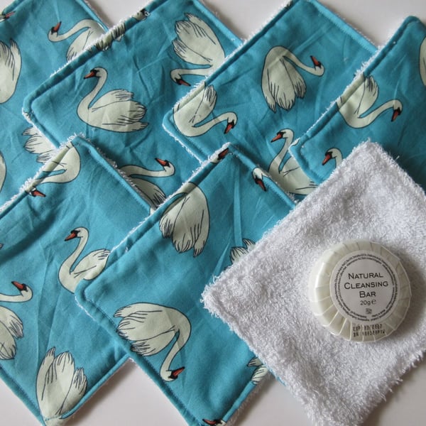 Eco Friendly Bamboo Face Wipes Cleansing Pads Reusable Washable Flannel: Swan