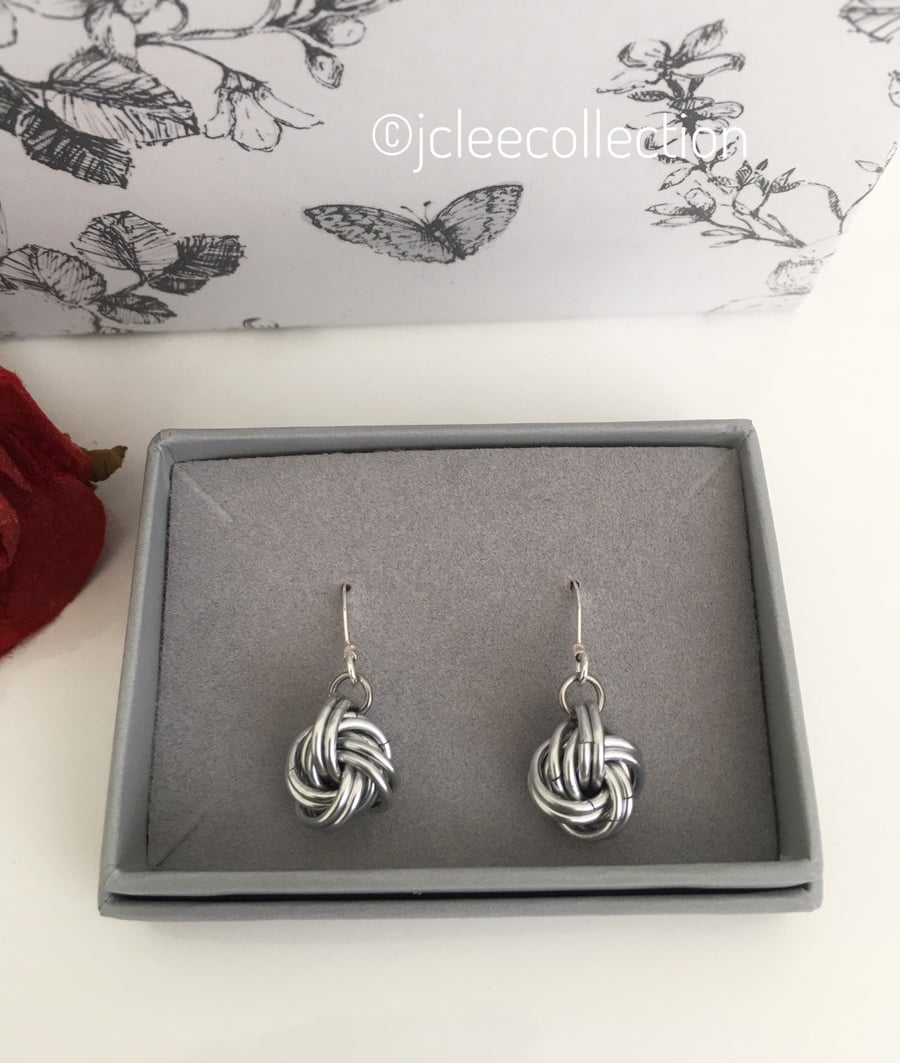 Aluminium Infinity Love Knot Earrings, 10th Anniversary Gift Idea for Wife