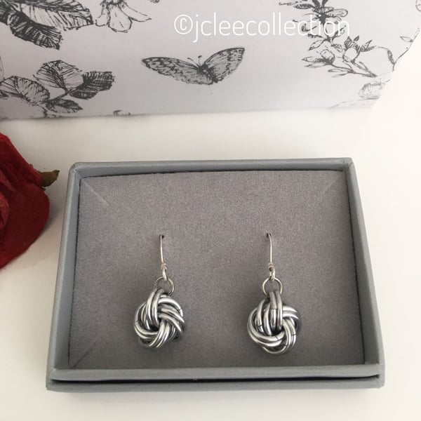 Aluminium Infinity Love Knot Earrings, 10th Anniversary Gift Idea for Wife