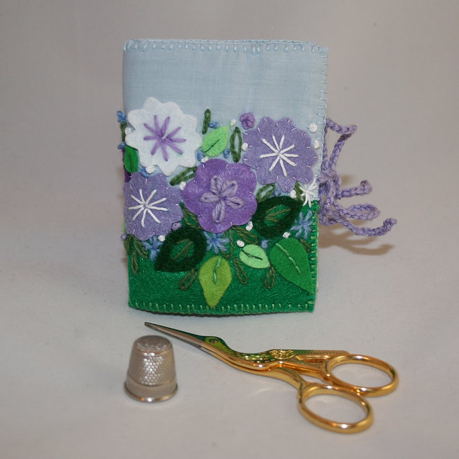 Purple Flowers Needlecase - Embroidered Felt Needlebook