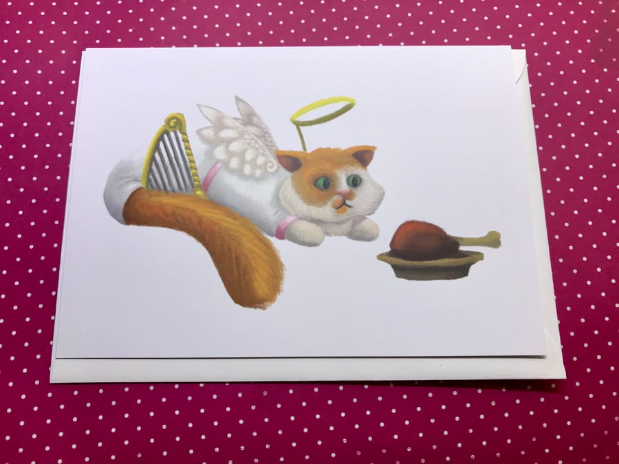 Angel Cat Blank Greeting Card