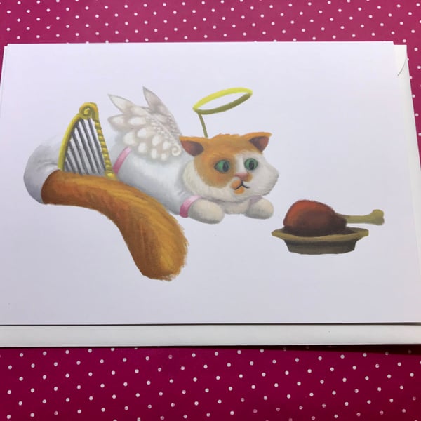 Angel Cat Blank Greeting Card