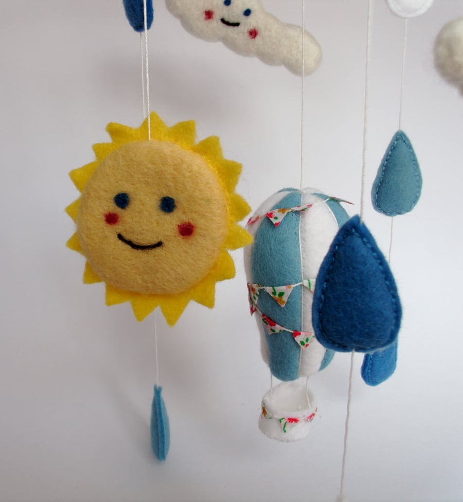 Nursery mobile,baby shower gift,sun and cloud design