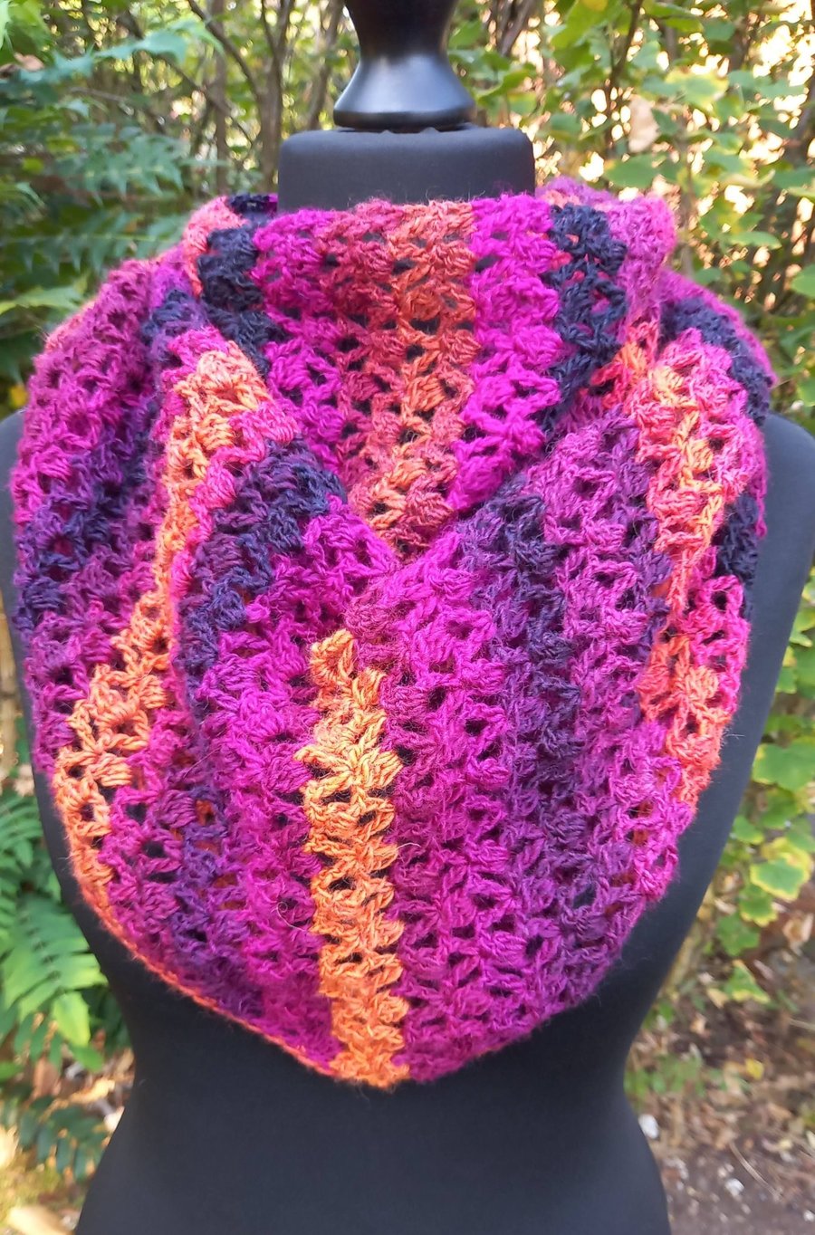 Handmade Crocheted Scarf, Pink and Orange