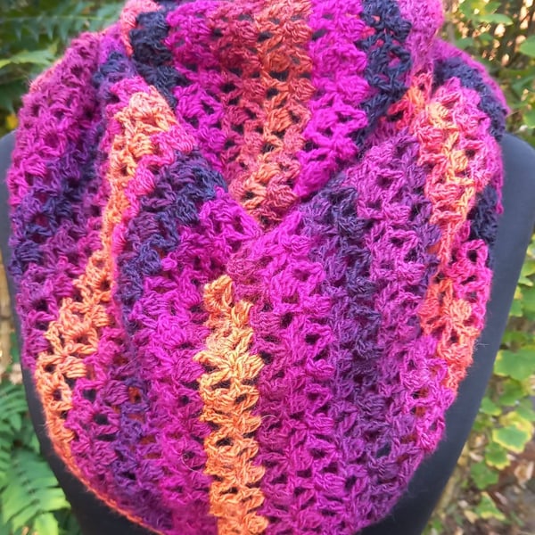 Handmade Crocheted Scarf, Pink and Orange