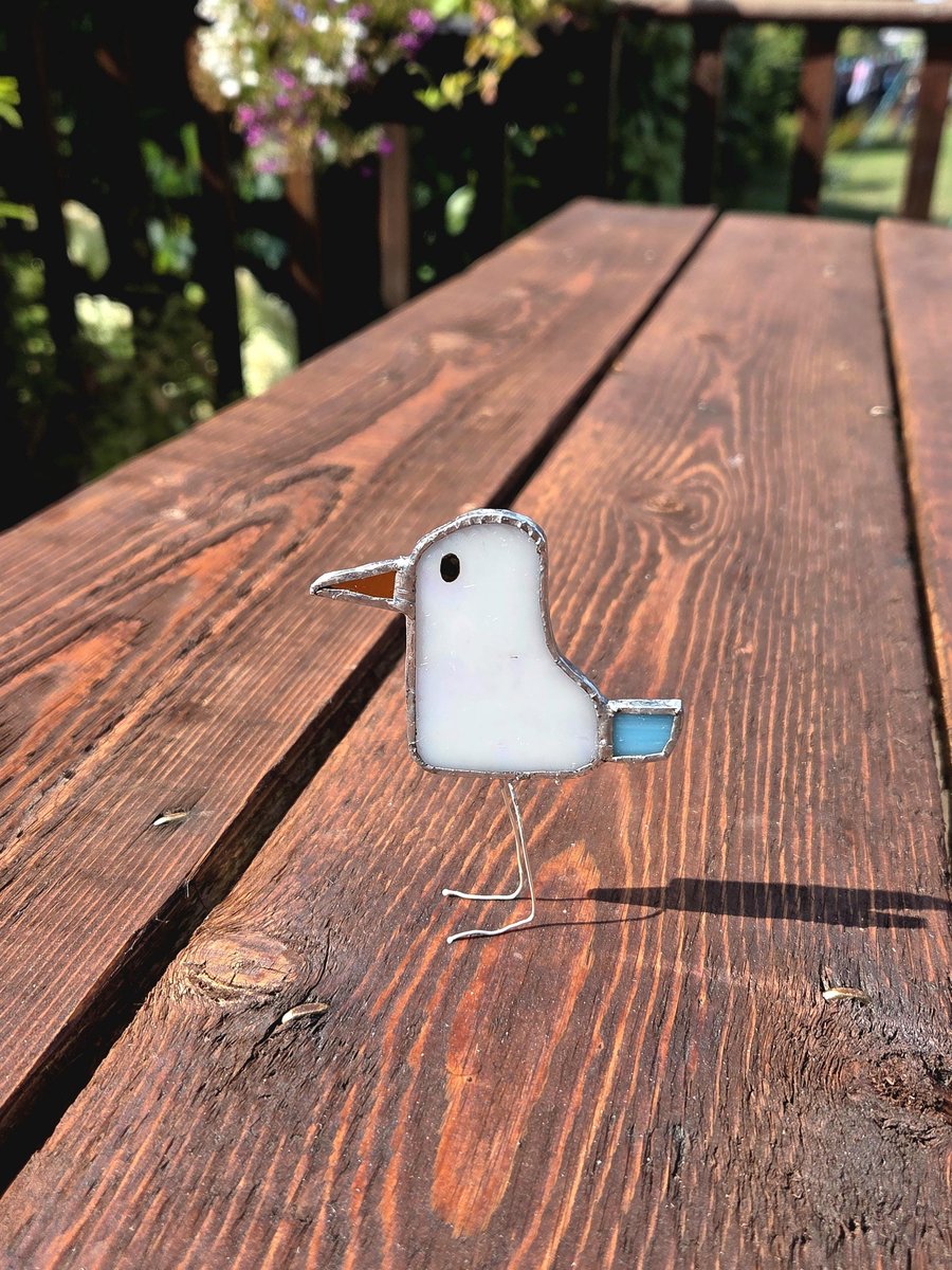Stained glass seagull, British bird ornament, seaside beach home decor