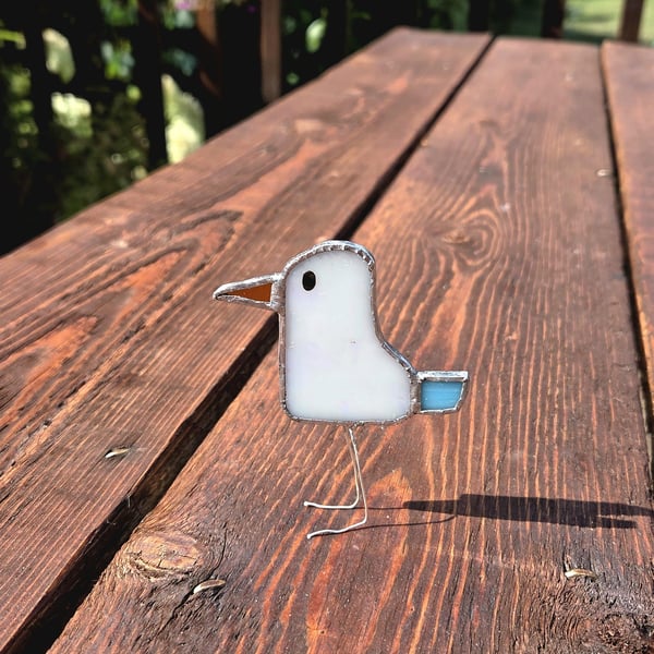 Stained glass seagull, British bird ornament, seaside beach home decor