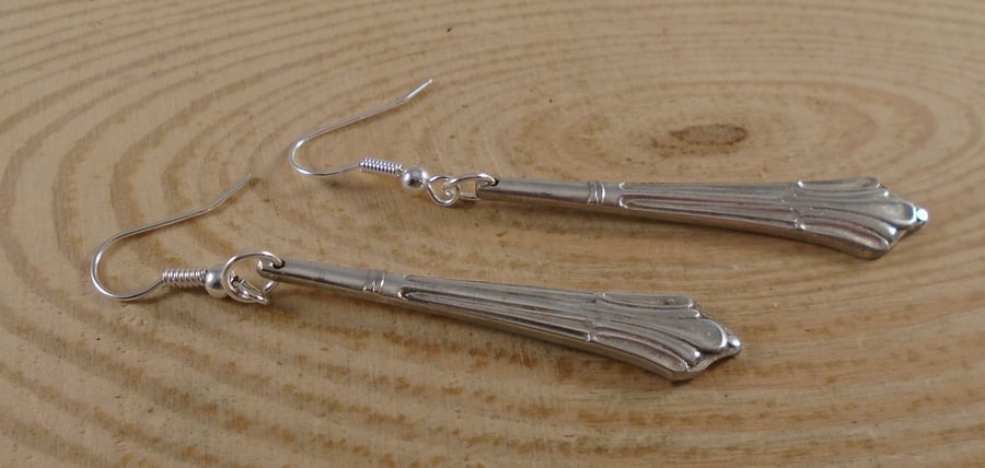 Upcycled Silver Plated Fan Sugar Tong Handle Earrings SPE102020