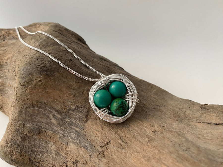 Turquoise Nest Necklace, natural turquoise, sterling silver