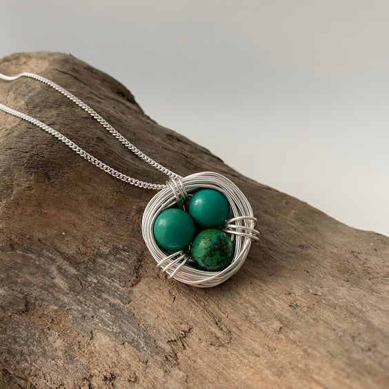 Turquoise Nest Necklace, natural turquoise, sterling silver