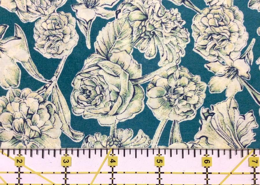 Liberty Fabric Scrap 10" Square : SHEREE Green White Floral