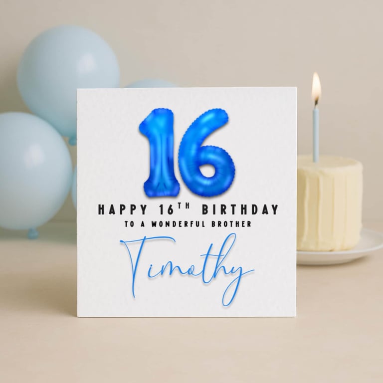 16th Birthday Card – Blue Foil Balloon Number – Milestone Birthday Card