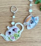 Floral Teapot & Teacup Mismatched Earrings - Glitter Tea Dangle Hoops