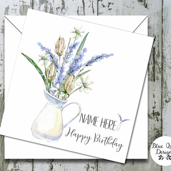Lavender Pitcher Garden Themed Watercolour Print Personalised Birthday Card