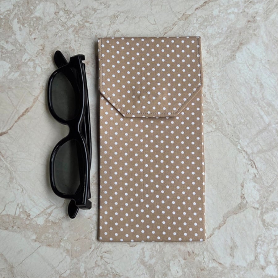 Perfectly Imperfect beige polka dot sunglasses case