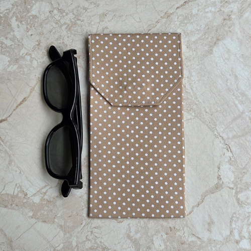 Perfectly Imperfect beige polka dot sunglasses case