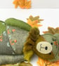 Woodland felt teddy bear, decorated patchwork bear wall hanging - Image 9