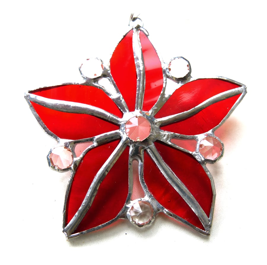 Crystal Star Flower Suncatcher Stained Glass 012 Red