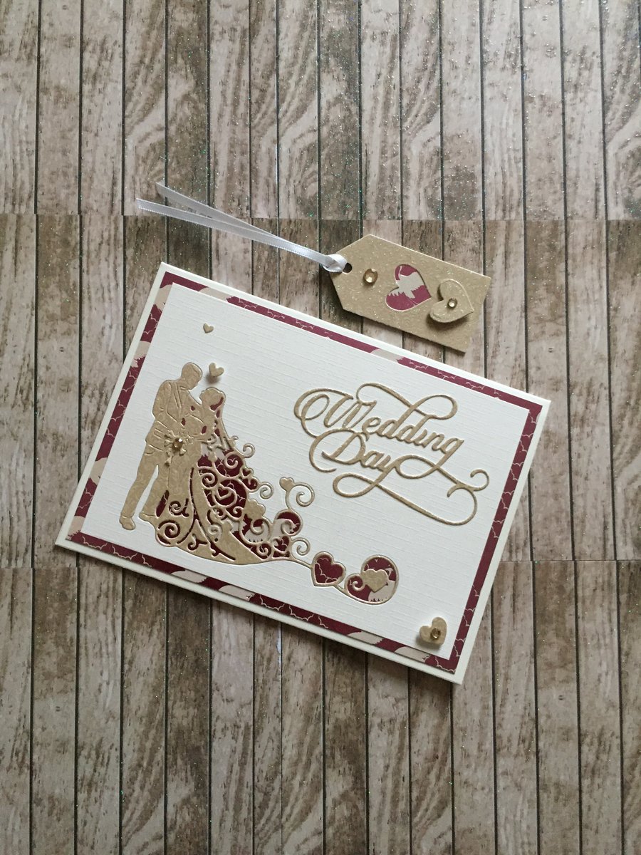 Luxury handmade Wedding Day card and gift tag,  wedding card. 
