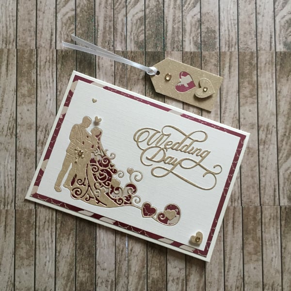 Luxury handmade Wedding Day card and gift tag,  wedding card. 