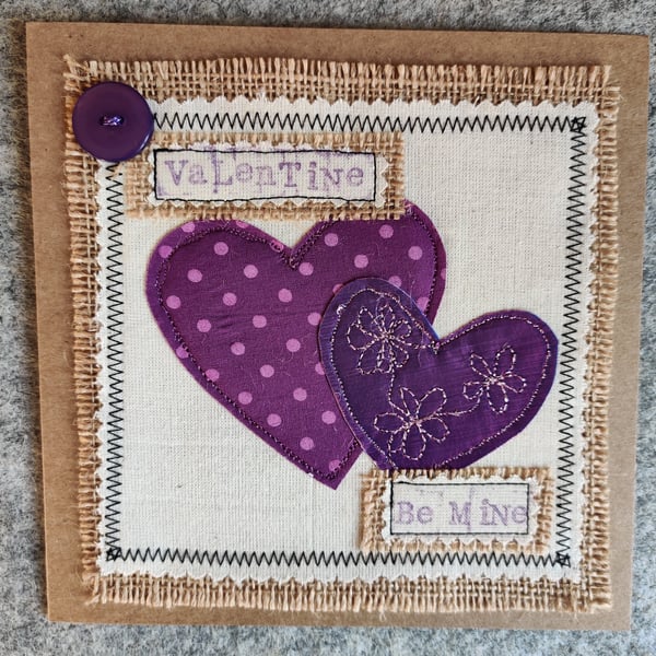Handmade, fabric, free motion machine embroidery Valentine's Day cards  