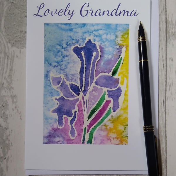 Lovely Grandma card. Iris Birthday card. Floral card. Grandma card.