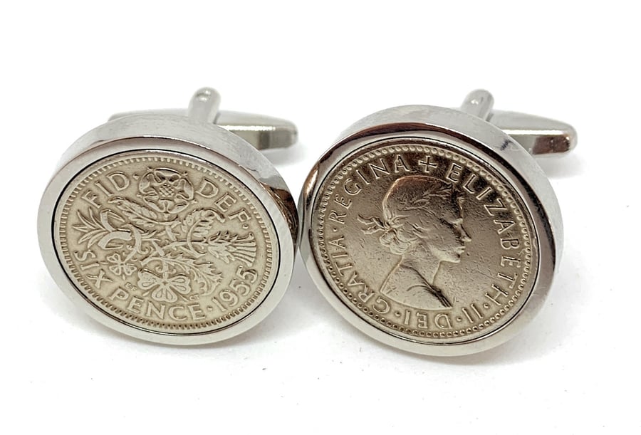 1955 Sixpence Coin Cufflinks Mens 59th Birthday Gift  Present Anniversary