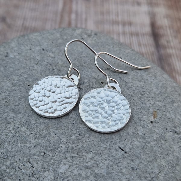 Sterling Silver Hammered Disc Earrings