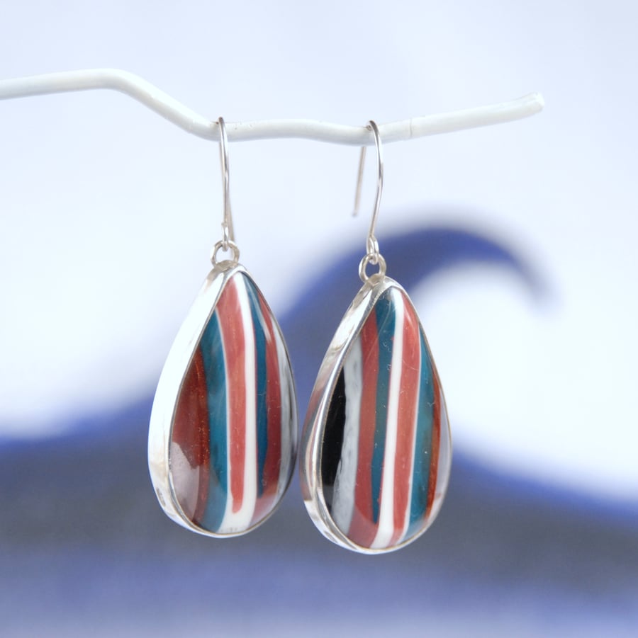 Cornish surfite earrings - teal and copper