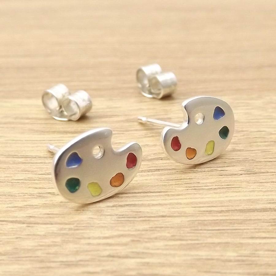 Painter's palette stud earrings handmade from sterling silver