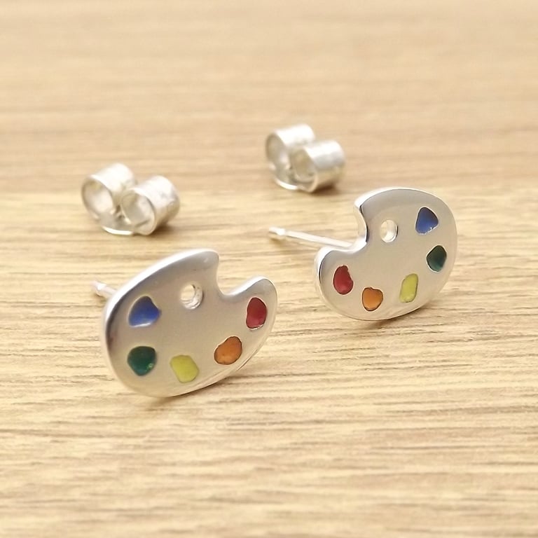 Painter's palette stud earrings handmade from sterling silver