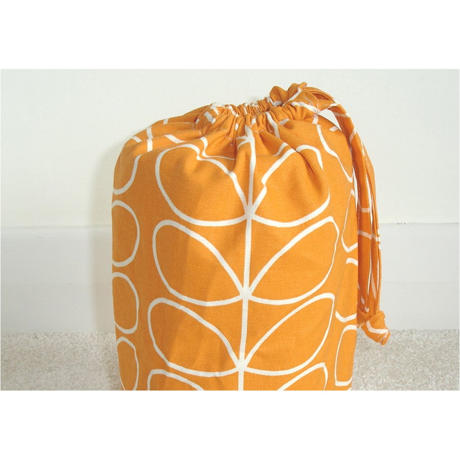 Toilet Roll Holder Storage Drawstring Bag Orange Stem Leaves Single Loo Roll